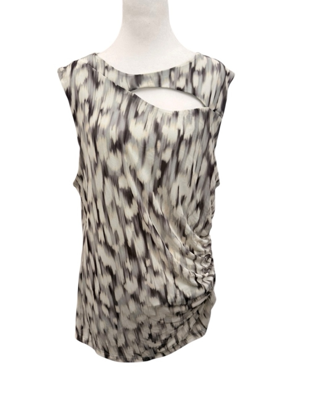 INC International Concepts, Mesh Cutout Sleeveless Top Gray Abstract, XL NWT
